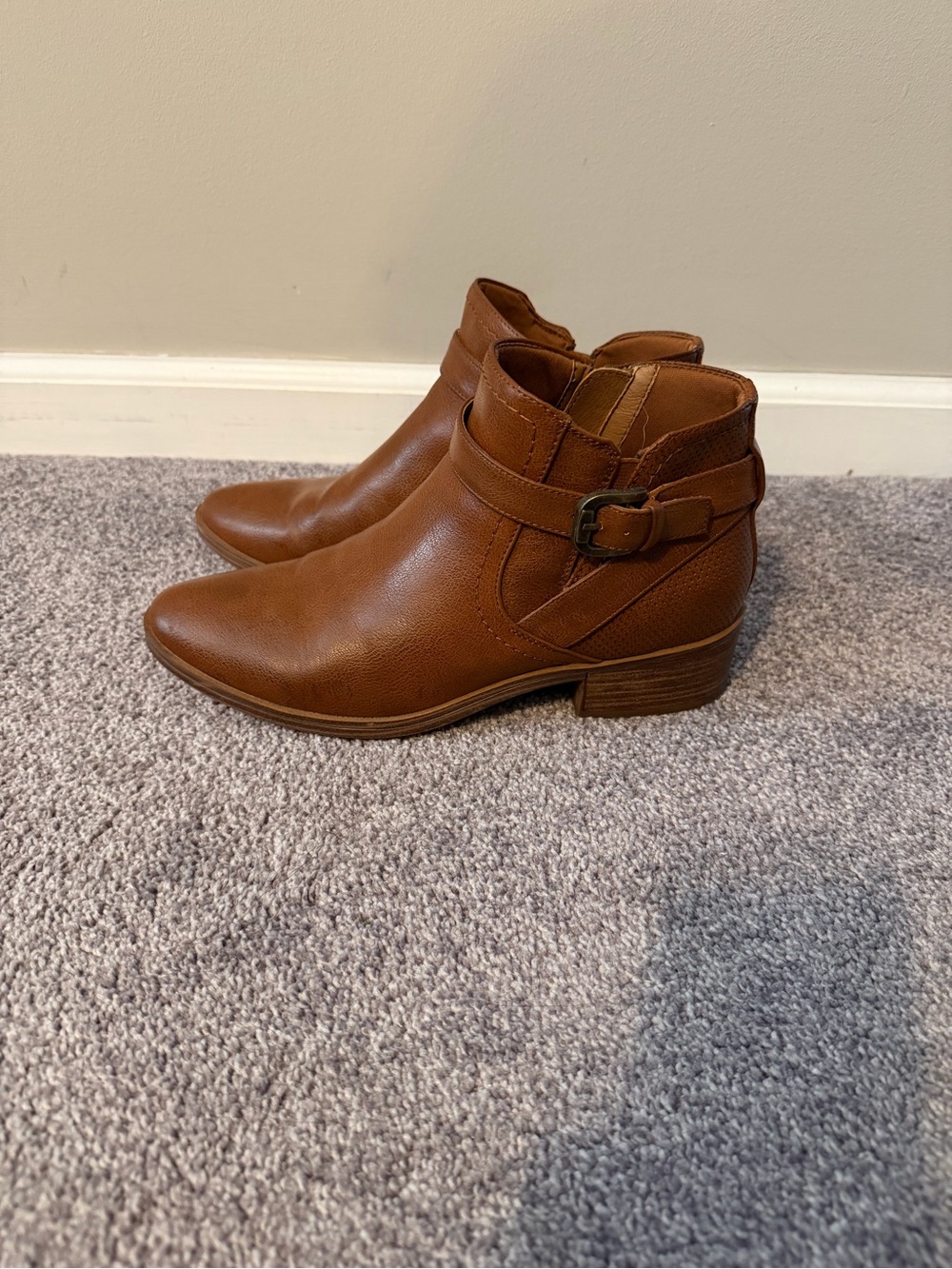 BareTraps Cognac Brown Ankle Booties with Buckle Strap